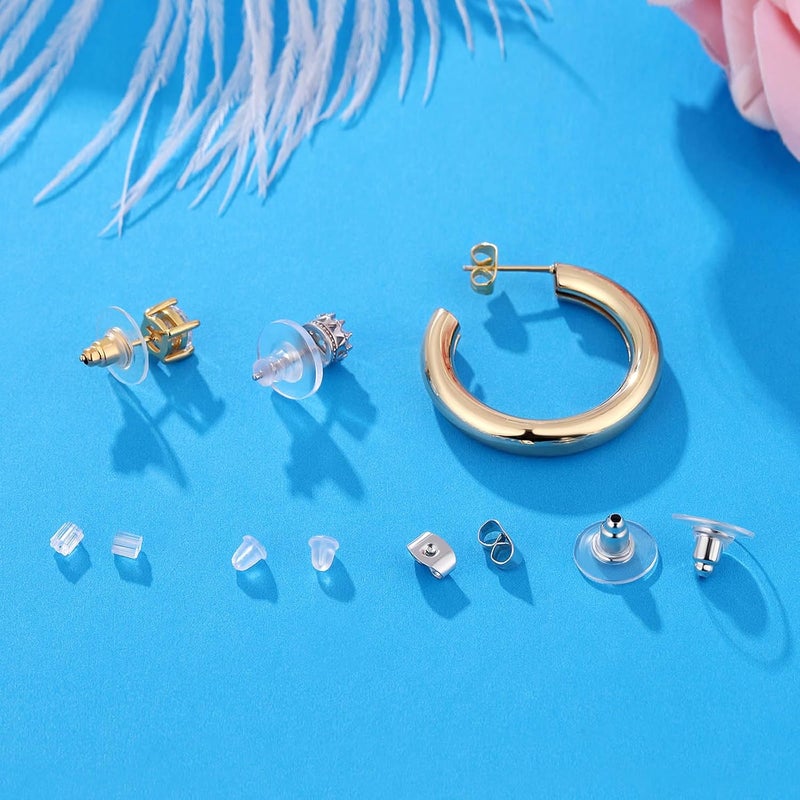 Formulen 7 Styles 500PCS Earring Backs for Studs, Clear Plastic Hypoallergenic Metal Rubber Silicone Earring Backs Bullet Clutch Stoppers Replacement Kits for Fish Hook Earring Studs Hoops - Image 4
